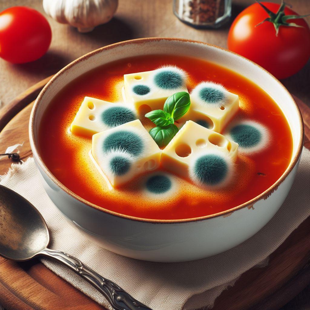 verschimmelter Käse in Tomatencremesuppe
